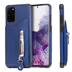 huismerk Voor Galaxy S20 Plus Solid Color Double Buckle Zipper Shockproof Protective Case(Blauw)