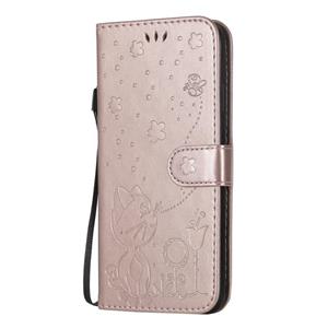 huismerk Voor iPhone XS Max Cat Bee Embossing Pattern Shockproof Horizontale Flip Lederen Case met Holder & Card Slots & Wallet(Rose Gold)