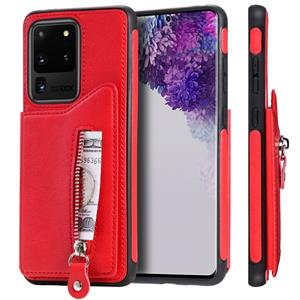 huismerk Voor Galaxy S20 Ultra Solid Color Double Buckle Zipper Shockproof Protective Case(Rood)