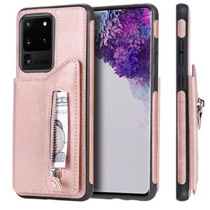 huismerk Voor Galaxy S20 Ultra Solid Color Double Buckle Zipper Shockproof Protective Case (Rose Gold)