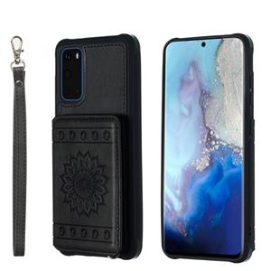 huismerk Voor Galaxy S20 Sun Flower Pattern Embossed Horizontal Drop-proof Mobile Phone Case with Card Slots & Wallet & Photo Holder & Stand Function(Black)