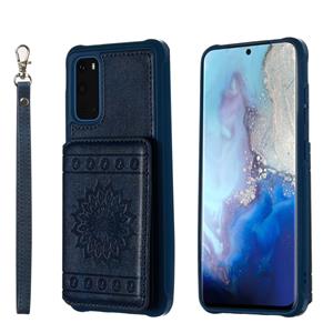 huismerk Voor Galaxy S20 Sun Flower Pattern Embossed Horizontal Drop-proof Mobile Phone Case with Card Slots & Wallet & Photo Holder & Stand Function(Blue)