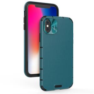 huismerk Voor iPhone XR Schokbestendige Grain Leather PC + TPU Case(Blauw)