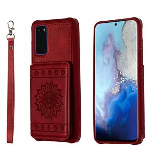 huismerk Voor Galaxy S20 Sun Flower Pattern Embossed Horizontal Drop-proof Mobile Phone Case with Card Slots & Wallet & Photo Holder & Stand Function(Red)