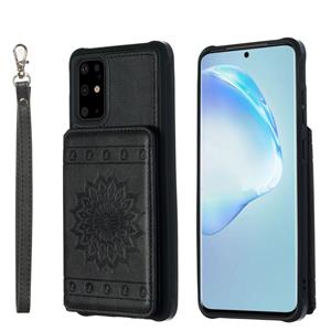 huismerk Voor Galaxy S20+ Sun Flower Pattern Embossed Horizontal Drop-proof Mobile Phone Case with Card Slots & Wallet & Photo Holder & Stand Function(Black)