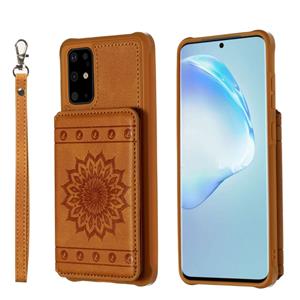 huismerk Voor Galaxy S20+ Sun Flower Pattern Embossed Horizontal Drop-proof Mobile Phone Case with Card Slots & Wallet & Photo Holder & Stand Function(Brown)