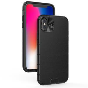 huismerk Voor iPhone XR Schokbestendige Grain Leather PC + TPU Case(Zwart)