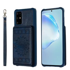 huismerk Voor Galaxy S20+ Sun Flower Pattern Embossed Horizontal Drop-proof Mobile Phone Case with Card Slots & Wallet & Photo Holder & Stand Function(Blue)