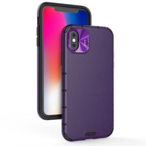 huismerk Voor iPhone XR Schokbestendige Grain Leather PC + TPU Case(Paars)