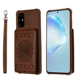 huismerk Voor Galaxy S20+ Sun Flower Pattern Embossed Horizontal Drop-proof Mobile Phone Case with Card Slots & Wallet & Photo Holder & Stand Function(Coffee)