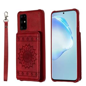 huismerk Voor Galaxy S20+ Sun Flower Pattern Embossed Horizontal Drop-proof Mobile Phone Case with Card Slots & Wallet & Photo Holder & Stand Function(Red)