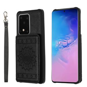 huismerk Voor Galaxy S20 Ultra Sun Flower Pattern Embossed Horizontal Drop-proof Mobile Phone Case with Card Slots & Wallet & Photo Holder & Stand Function(Bla