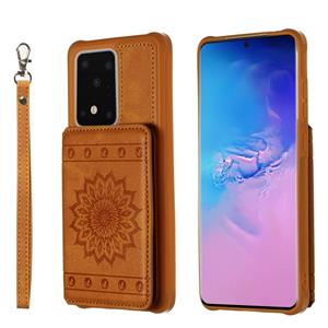 huismerk Voor Galaxy S20 Ultra Sun Flower Pattern Embossed Horizontal Drop-proof Mobile Phone Case with Card Slots & Wallet & Photo Holder & Stand Function(Bro