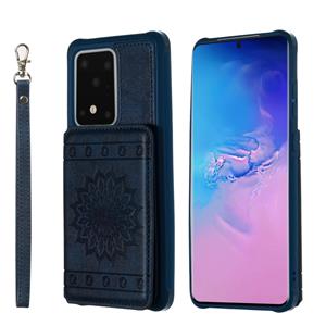 huismerk Voor Galaxy S20 Ultra Sun Flower Pattern Embossed Horizontal Drop-proof Mobile Phone Case with Card Slots & Wallet & Photo Holder & Stand Function(Blu