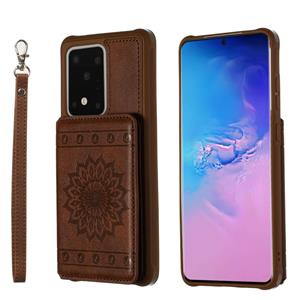 huismerk Voor Galaxy S20 Ultra Sun Flower Pattern Embossed Horizontal Drop-proof Mobile Phone Case with Card Slots & Wallet & Photo Holder & Stand Function(Cof