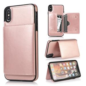 huismerk Voor iPhone X/XS schokbestendige PU + TPU beschermhoes met kaartsleuven & houder (Rose goud)