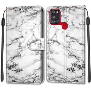 huismerk Voor Samsung Galaxy A21S Voltage Gekleurde Tekening Magnetische Clasp Horizontale Flip PU Lederen Case met Houder & Card Slots (C01 White Marble)