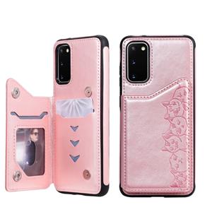 huismerk Voor Galaxy S20 Six Cats Embossing Pattern Shockproof Protective Case met Card Slots & Photo Frame(Pink)