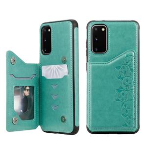 huismerk Voor Galaxy S20 Six Cats Embossing Pattern Shockproof Protective Case met Card Slots & Photo Frame(Groen)