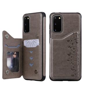 huismerk Voor Galaxy S20 Six Cats Embossing Pattern Shockproof Protective Case met Card Slots & Photo Frame(Grey)