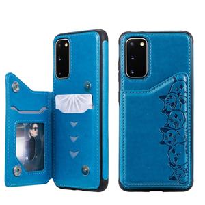 huismerk Voor Galaxy S20 Six Cats Embossing Pattern Shockproof Protective Case with Card Slots & Photo Frame(Blue)