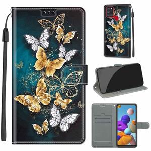 huismerk Voor Samsung Galaxy A21S Voltage Gekleurde Tekening Magnetische Sluiting Horizontale Flip PU Lederen Case met Houder & Card Slots (C20 Gold Silver Fly