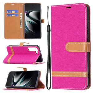 huismerk Voor Samsung Galaxy S22 + 5G Kleur Matching Denim Texture Lederen Case met Houder & Card Slots & Wallet & Lanyard (Rose Red)