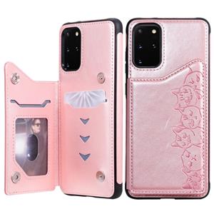 huismerk Voor Galaxy S20 Plus Six Cats Embossing Pattern Shockproof Protective Case met Card Slots & Photo Frame(Pink)