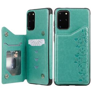 huismerk Voor Galaxy S20 Plus Six Cats Embossing Pattern Shockproof Protective Case met Card Slots & Photo Frame(Groen)