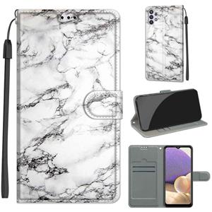 huismerk Voor Samsung Galaxy A32 5G Voltage Gekleurde Tekening Magnetische Sluiting Horizontale Flip PU Lederen Case met Houder & Card Slots (C01 White Marble)