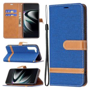 huismerk Voor Samsung Galaxy S22 + 5G Kleur Matching Denim Texture Lederen Case met Houder & Card Slots & Wallet & Lanyard (Royal Blue)