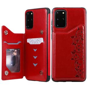 huismerk Voor Galaxy S20 Plus Six Cats Embossing Pattern Shockproof Protective Case met Card Slots & Photo Frame(Red)