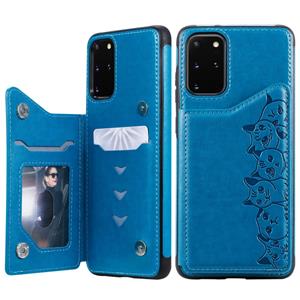 huismerk Voor Galaxy S20 Plus Six Cats Embossing Pattern Shockproof Protective Case with Card Slots & Photo Frame(Blue)