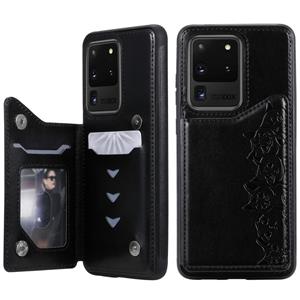 huismerk Voor Galaxy S20 Ultra Six Cats Embossing Pattern Shockproof Protective Case met Card Slots & Photo Frame(Black)