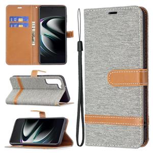 huismerk Voor Samsung Galaxy S22 + 5G Kleur Matching Denim Texture Lederen Case met Houder & Card Slots & Wallet & Lanyard