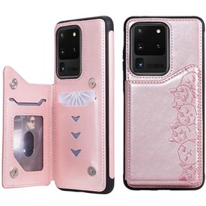 huismerk Voor Galaxy S20 Ultra Six Cats Embossing Pattern Shockproof Protective Case met Card Slots & Photo Frame(Pink)