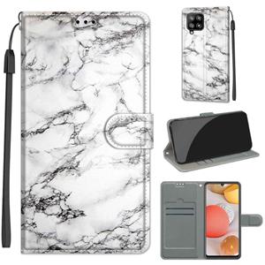 huismerk Voor Samsung Galaxy A42 5G Voltage Gekleurde Tekening Magnetische Sluiting Horizontale Flip PU Lederen Case met Houder & Card Slots (C01 White Marble)