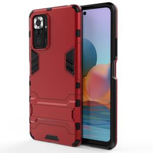 huismerk Voor Xiaomi Redmi Note 10 Pro Schokbestendige PC + TPU Beschermhoes met Verborgen Houder (Rood)