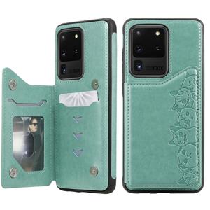 huismerk Voor Galaxy S20 Ultra Six Cats Embossing Pattern Shockproof Protective Case met Card Slots & Photo Frame(Groen)