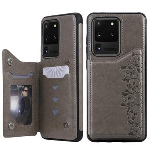 huismerk Voor Galaxy S20 Ultra Six Cats Embossing Pattern Shockproof Protective Case met Card Slots & Photo Frame(Grey)