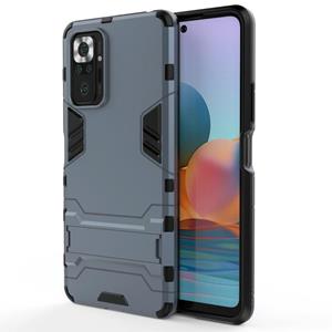 huismerk Voor Xiaomi Redmi Note 10 Pro Schokbestendige PC + TPU Beschermhoes met Verborgen Houder (Marineblauw)