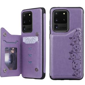 huismerk Voor Galaxy S20 Ultra Six Cats Embossing Pattern Shockproof Protective Case with Card Slots & Photo Frame(Purple)