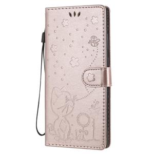 huismerk Voor Samsung Galaxy Note 20 Cat Bee Embossing Pattern Shockproof Horizontale Flip Lederen Case met Holder & Card Slots & Wallet (Rose Gold)