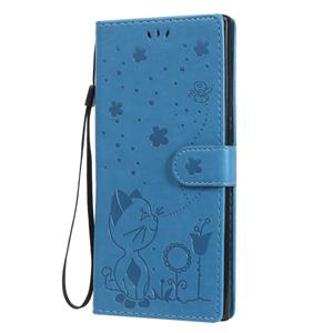 huismerk Voor Samsung Galaxy Note 20 Ultra Cat Bee Embossing Pattern Shockproof Horizontale Flip Lederen Case met Holder & Card Slots & Wallet(Blauw)