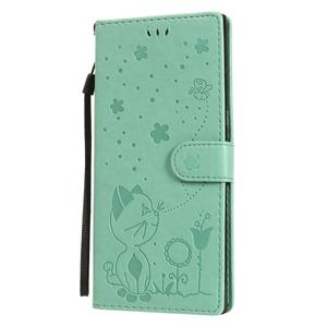 huismerk Voor Samsung Galaxy Note 20 Ultra Cat Bee Embossing Pattern Shockproof Horizontale Flip Lederen Case met Holder & Card Slots & Wallet(Groen)