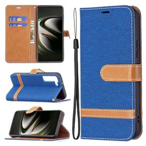 huismerk Voor Samsung Galaxy S22 5G Kleur Matching Denim Texture Lederen Case met Houder & Card Slots & Wallet & Lanyard (Royal Blue)