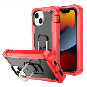 huismerk PC + Rubber 3-lagen schokbestendige beschermhoes met roterende houder voor iPhone 13 mini (rood + zwart)