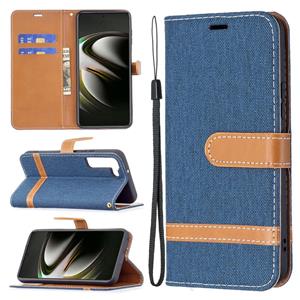 huismerk Voor Samsung Galaxy S22 5G Kleur Matching Denim Texture Lederen Case met Houder & Card Slots & Wallet & Lanyard (Dark Blue)