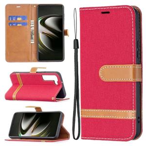 huismerk Voor Samsung Galaxy S22 5G Color Matching Denim Texture Lederen Case met Houder & Card Slots & Wallet & Lanyard