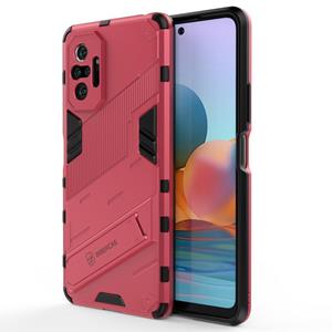 huismerk Voor Xiaomi Redmi Note 10 Pro Punk Armor 2 in 1 PC + TPU Schokbestendige behuizing met onzichtbare houder (lichtrood)